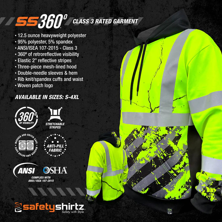 SafetyShirtz Men's SS360º American Grit Class 3 Reflective Safety Hoodie