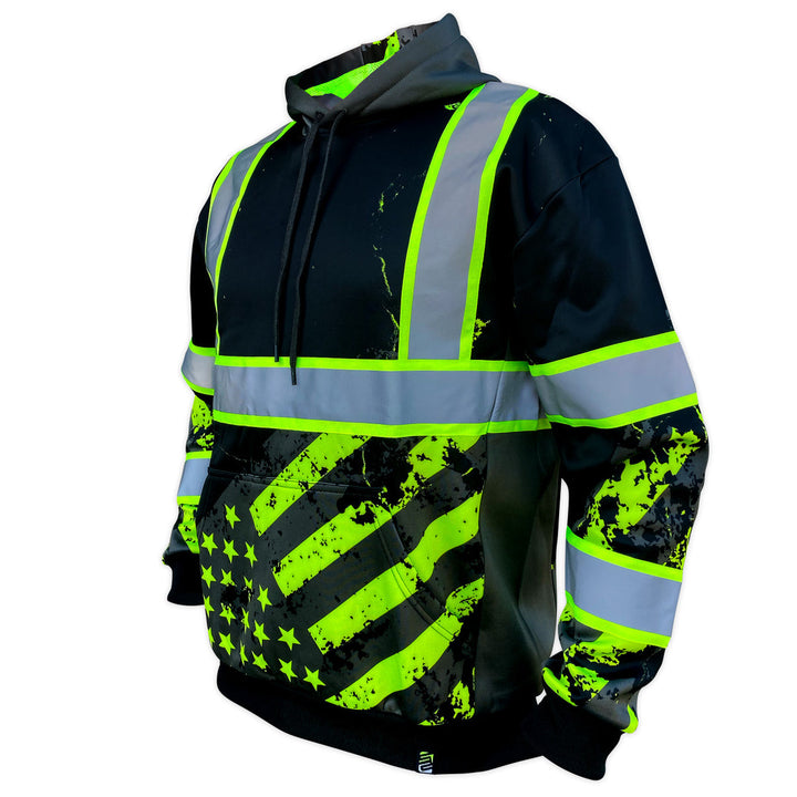 SafetyShirtz Men's SS360º Stealth American Grit Enhanced Visibility Reflective Safety Hoodie