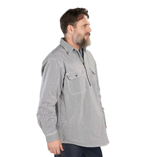 Key Men's Hickory Stripe Zip Up Logger Shirt