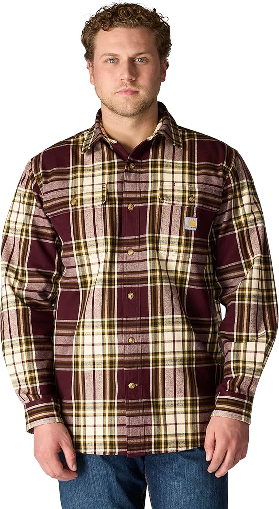 Carhartt Men's Loose Fit Heavyweight Flannel Long-Sleeve Plaid Shirt