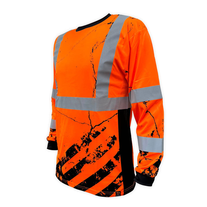 SafetyShirtz Men's SS360º American Grit Orange Class 3 Reflective Safety Long Sleeve Tee