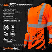 SafetyShirtz Men's SS360º American Grit Orange Class 3 Reflective Safety Long Sleeve Tee