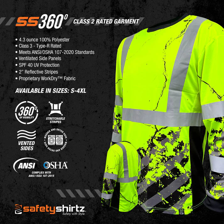 SafetyShirtz Men's SS360º American Grit Class 3 Reflective Long Sleeve Safety Shirt