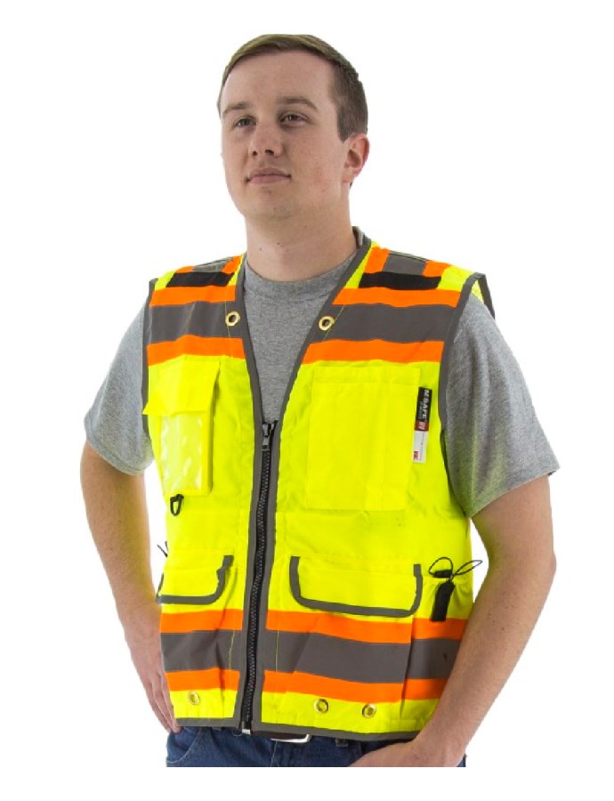 Majestic Men’s High Visibility Heavy Duty Surveyors Vest with Two-Tone DOT Striping, ANSI 2, R