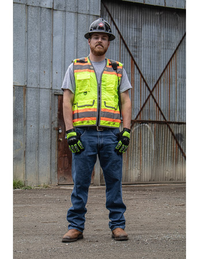 Majestic Men’s High Visibility Heavy Duty Surveyors Vest with Two-Tone DOT Striping, ANSI 2, R