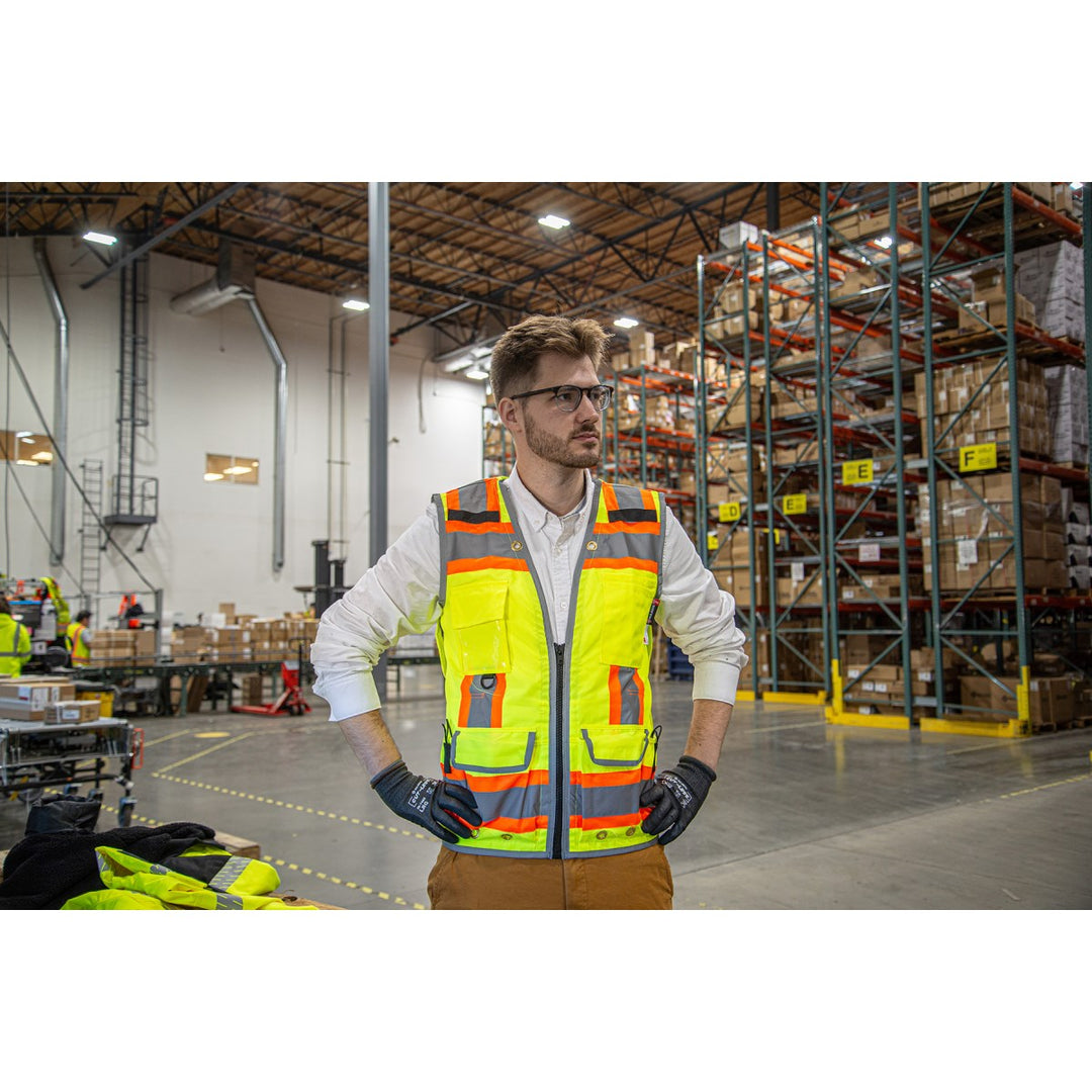 Majestic Men’s High Visibility Heavy Duty Surveyors Vest with Two-Tone DOT Striping, ANSI 2, R