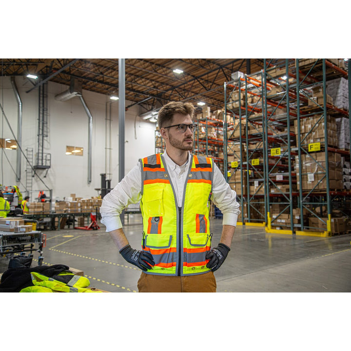 Majestic Men’s High Visibility Heavy Duty Surveyors Vest with Two-Tone DOT Striping, ANSI 2, R