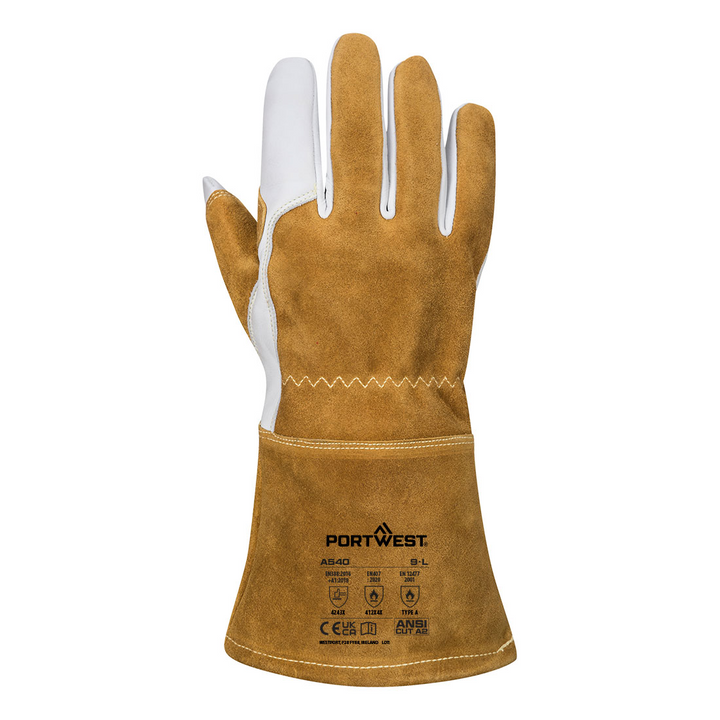 Portwest Men's MIG Welders 320 Grain Leather Reinforced Gauntlet
