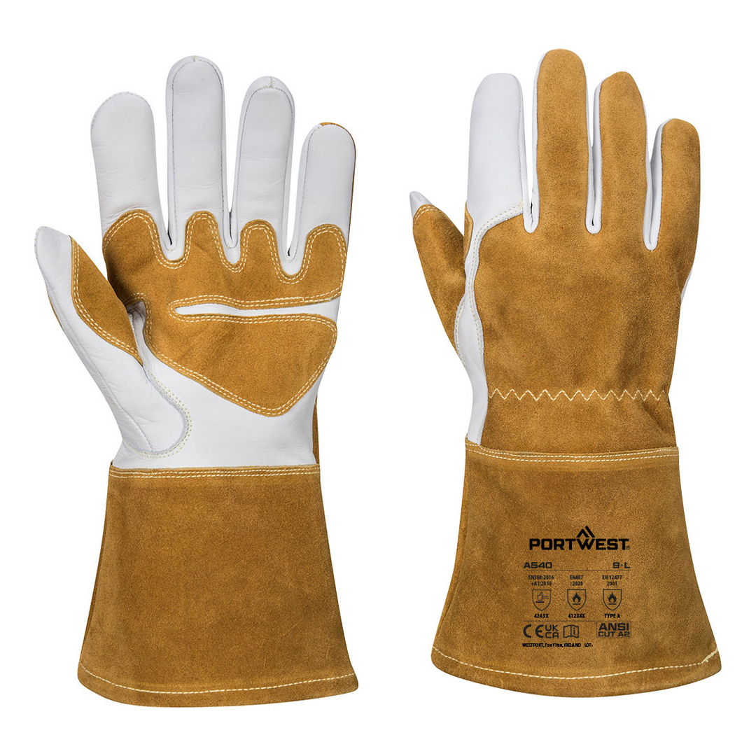 Portwest Men's MIG Welders 320 Grain Leather Reinforced Gauntlet