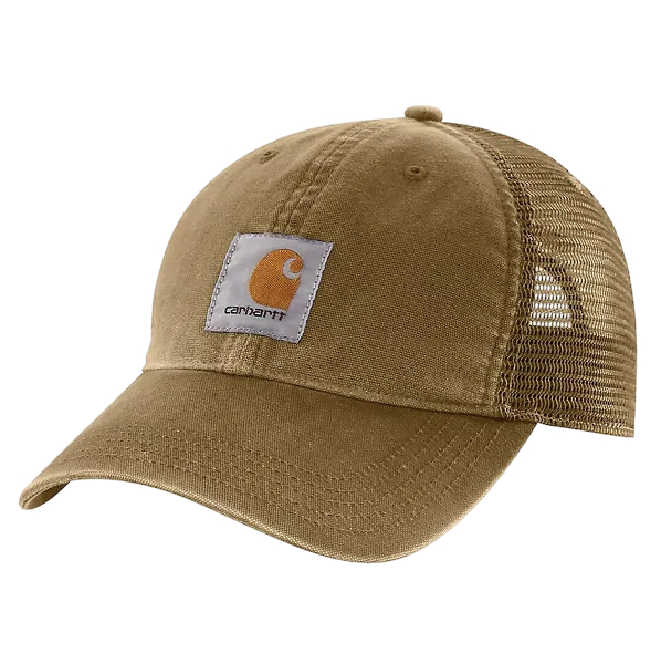 carhartt-mens-canvas-mesh-back-cap-dark-khaki-workwear-wearhouse-work-boots-apparel-safety-gear
