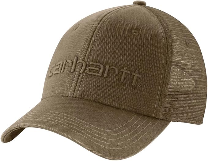 carhartt-mens-canvas-mesh-back-logo-graphic-cap-light-brown-workwear-wearhouse-work-boots-apparel-safety-gear
