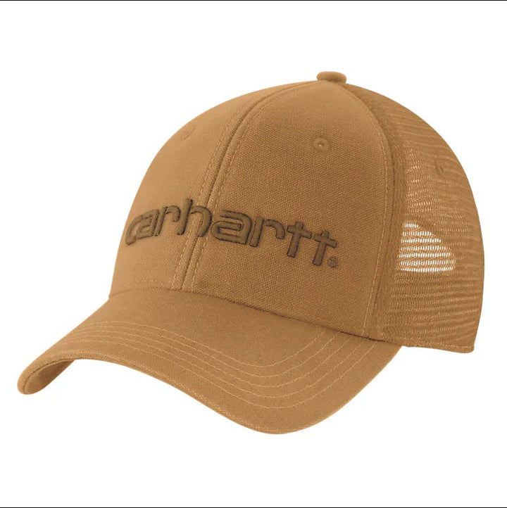 carhartt-mens-canvas-mesh-back-logo-graphic-cap-oiled-walnut-workwear-wearhouse-work-boots-apparel-safety-gear
