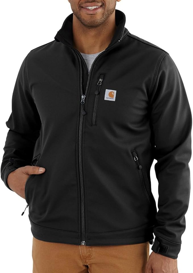 carhartt-mens-crowley-softshell-jacket-black-front-workwear-wearhouse-work-boots-apparel-safety-gear
