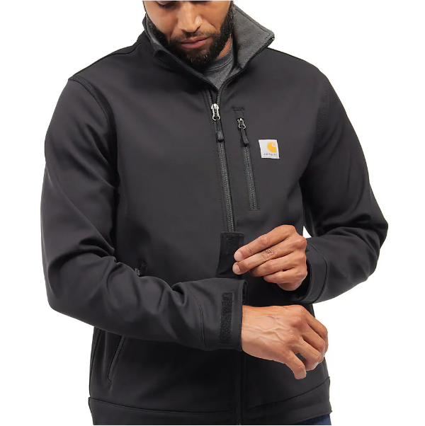 carhartt-mens-crowley-softshell-jacket-sleeve-black-workwear-wearhouse-work-boots-apparel-safety-gear
