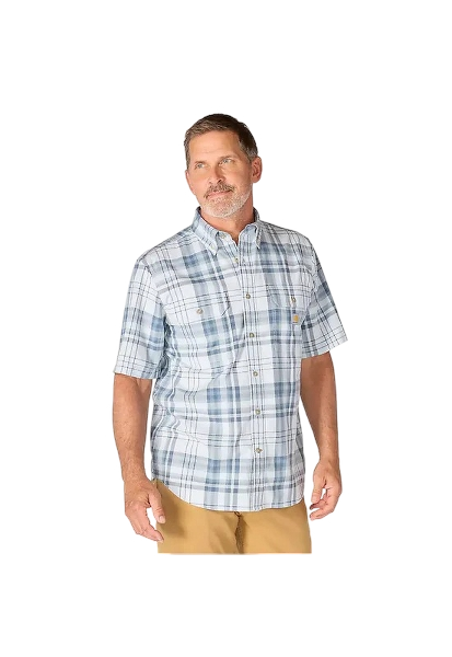 carhartt-mens-fort-loose-fit-ss-plaid-shirt-front-blue-aura-workwear-wearhouse-work-boots-apparel-safety-gear

