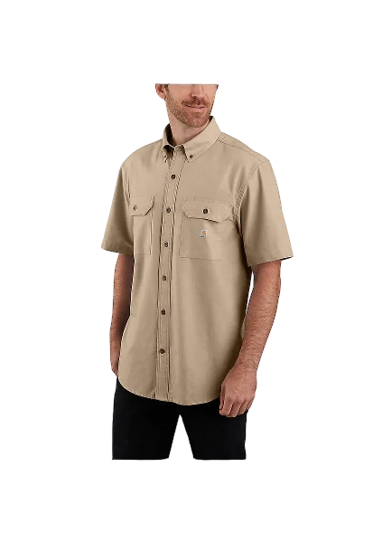 carhartt-mens-fort-loose-ss-shirt-dark-tan-chambray-workwear-wearhouse-work-boots-apparel-safety-gear

