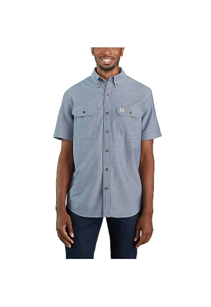 carhartt-mens-fort-loose-ss-shirt-denim-blue-chambray-workwear-wearhouse-work-boots-apparel-safety-gear
