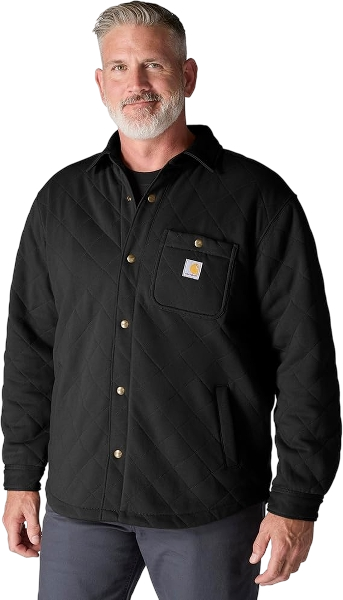 carhartt-mens-loose-fit-heavyweight-quilted-shirt-jac-black-front-workwear-wearhouse-work-boots-apparel-safety-gear
