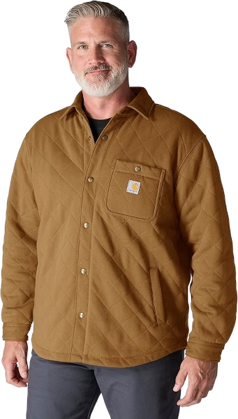 carhartt-mens-loose-fit-heavyweight-quilted-shirt-jac-brown-front-workwear-wearhouse-work-boots-apparel-safety-gear
