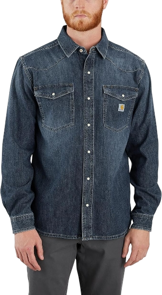 carhartt-mens-montana-denim-relaxed-ls-shirt-front-workwear-wearhouse-work-boots-apparel-safety-gear
