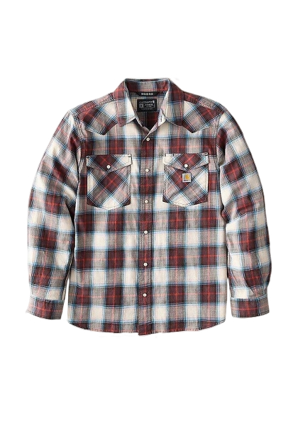 carhartt-mens-montana-rugged-flex-relaxed-fit-lightweight-long-sleeve-snap-front-plaid-shirt-front-front-dark-sepia-workwear-wearhouse-work-boots-apparel-safety-gear
