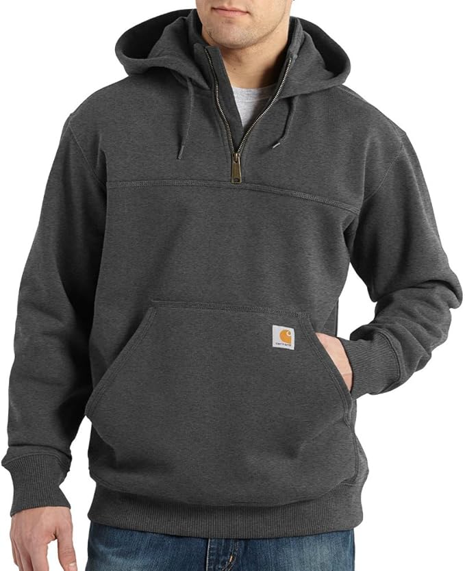 carhartt-mens-rain-defender-paxton-14-zip-sweatshirt-front-carbon-heather-workwear-wearhouse-work-boots-apparel-safety-gear
