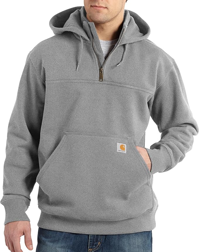 carhartt-mens-rain-defender-paxton-14-zip-sweatshirt-front-heather-grey-workwear-wearhouse-work-boots-apparel-safety-gear
