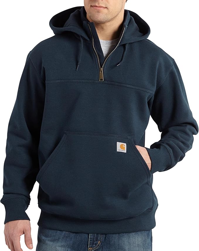 carhartt-mens-rain-defender-paxton-14-zip-sweatshirt-front-new-navy-workwear-wearhouse-work-boots-apparel-safety-gear
