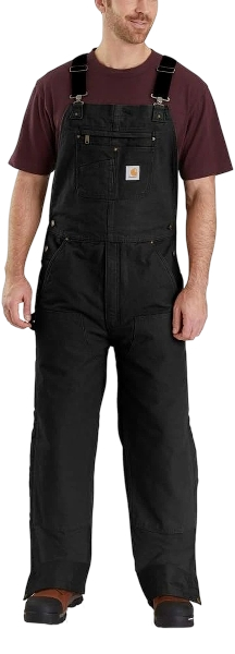 carhartt-mens-washed-duck-insulated-bib-overall-front-black-workwear-wearhouse-work-boots-apparel-safety-gear
