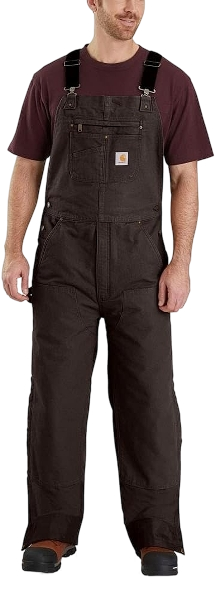 carhartt-mens-washed-duck-insulated-bib-overall-front-dark-brown-workwear-wearhouse-work-boots-apparel-safety-gear
