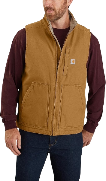carhartt-mens-washed-duck-mock-neck-vest-brown-front-workwear-wearhouse-work-boots-apparel-safety-gear
