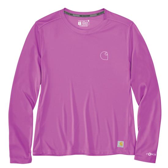 carhartt-womens-force-sun-defender-relaxed-fit-lightweight-long-sleeve-logo-graphic-t-shirt-electric-fucshia-workwear-wearhouse-work-boots-apparel-safety-gear
