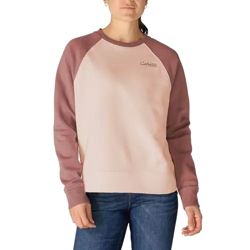 carhartt-womens-sawyer-crewneck-sweatshirt-light-coral-front-workwear-wearhouse-work-boots-apparel-safety-gear
