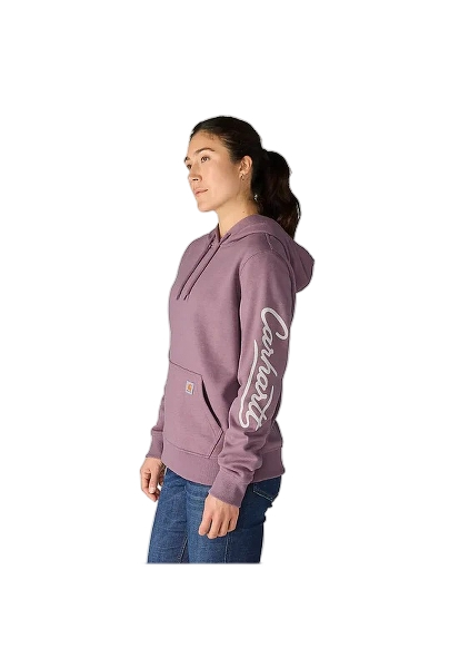 carhartt-womens-sawyer-script-logo-sweatshirt-left-ashberry-heather-workwear-wearhouse-work-boots-apparel-safety-gear
