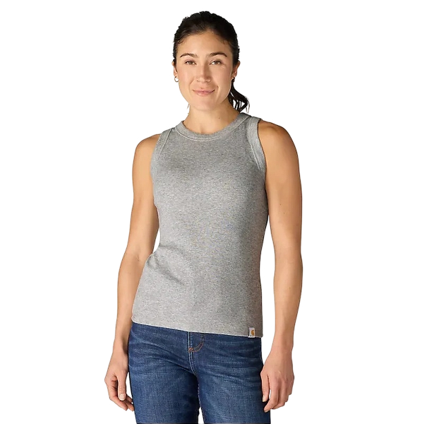 carhartt-womens-tencel-fiber-series-fitted-ribbed-tank-front-heather-grey-workwear-wearhouse-work-boots-apparel-safety-gear
