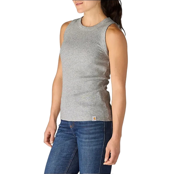carhartt-womens-tencel-fiber-series-fitted-ribbed-tank-left-heather-grey-workwear-wearhouse-work-boots-apparel-safety-gear
