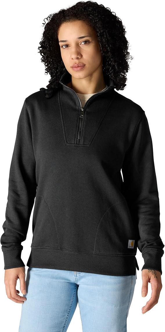 carhartt-womens-tencel-fiber-series-half-zip-sweatshirt-front-black-workwear-wearhouse-work-boots-apparel-safety-gear
