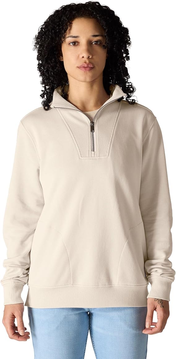 carhartt-womens-tencel-fiber-series-half-zip-sweatshirt-front-oatmilk-workwear-wearhouse-work-boots-apparel-safety-gear
