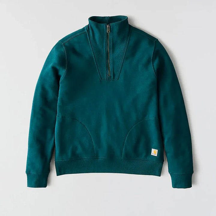 carhartt-womens-tencel-fiber-series-half-zip-sweatshirt-full-front-greenstone-workwear-wearhouse-work-boots-apparel-safety-gear
