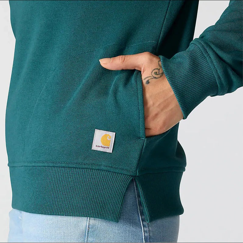 carhartt-womens-tencel-fiber-series-half-zip-sweatshirt-greenstone-pocket-workwear-wearhouse-work-boots-apparel-safety-gear
