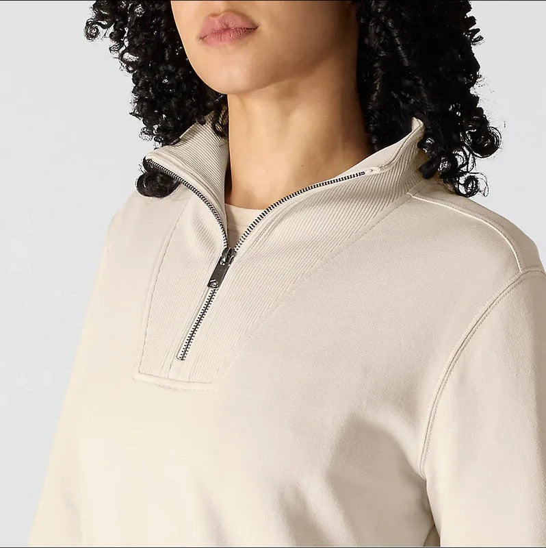 carhartt-womens-tencel-fiber-series-half-zip-sweatshirt-left-oatmilk-workwear-wearhouse-work-boots-apparel-safety-gear
