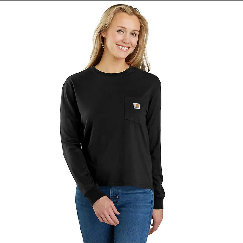 carhartt-womens-tencel-fiber-series-loose-fit-long-sleeve-crewneck-pocket-t-shirt-front-black-workwear-wearhouse-work-boots-apparel-safety-gear
