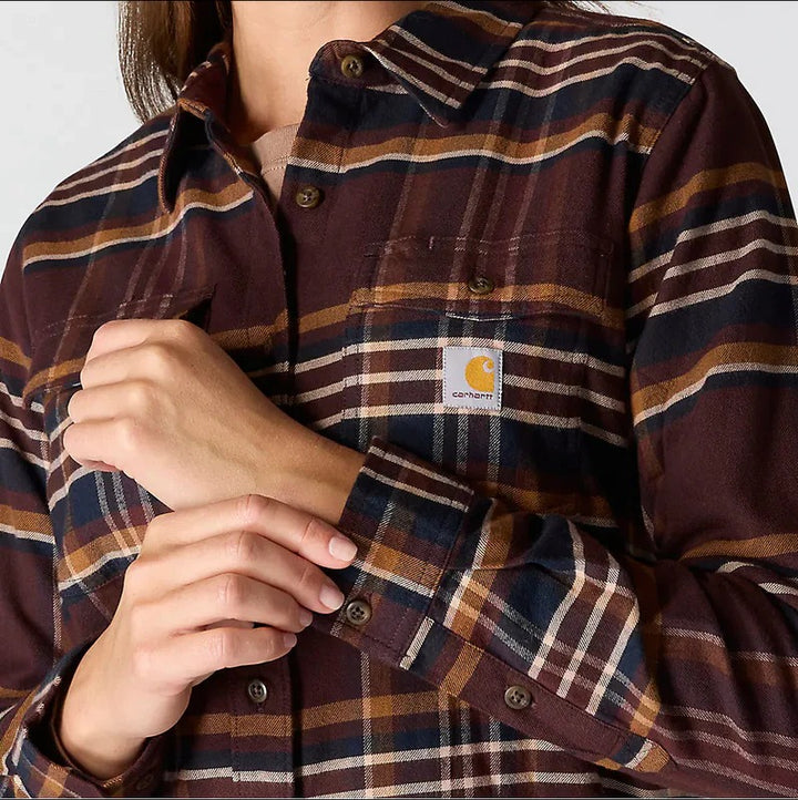 carhartt-womens-tencel-fiber-series-relaxed-fit-plaid-shirt-cuff-blackberry-workwear-wearhouse-work-boots-apparel-safety-gear
