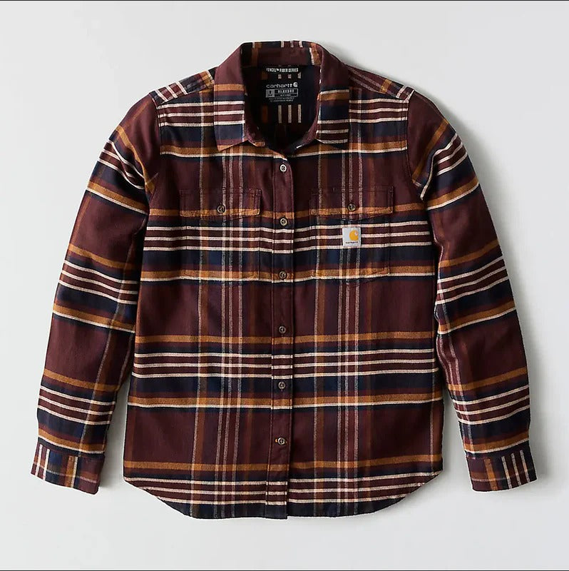 carhartt-womens-tencel-fiber-series-relaxed-fit-plaid-shirt-full-front-blackberry-workwear-wearhouse-work-boots-apparel-safety-gear
