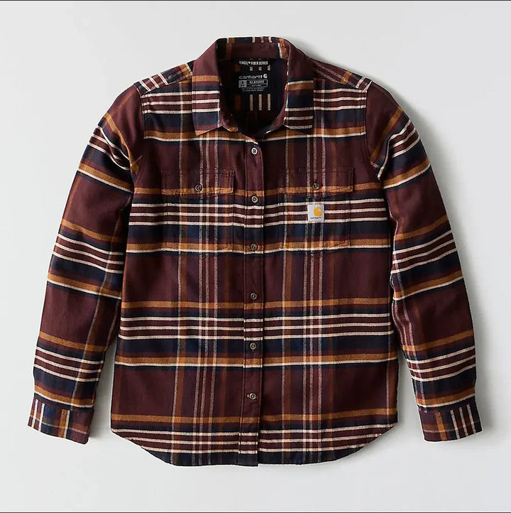 carhartt-womens-tencel-fiber-series-relaxed-fit-plaid-shirt-full-front-blackberry-workwear-wearhouse-work-boots-apparel-safety-gear
