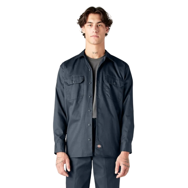 dickies-mens-long-sleeve-work-shirt-front-dark-navy-workwear-wearhouse-work-boots-apparel-safety-gear
