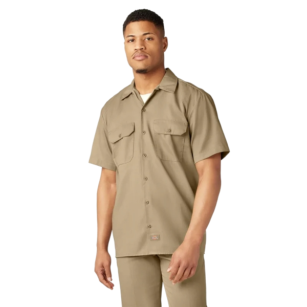 dickies-mens-short-sleeve-work-shirt-khaki-front-workwear-wearhouse-work-boots-apparel-safety-gear
