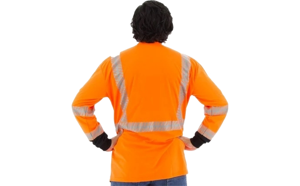 majestic-mens-high-visibility-long-sleeve-shirt-with-reflective-chainsaw-striping-ansi-2-r-back-orange-workwear-wearhouse-work-boots-apparel-safety-gear
