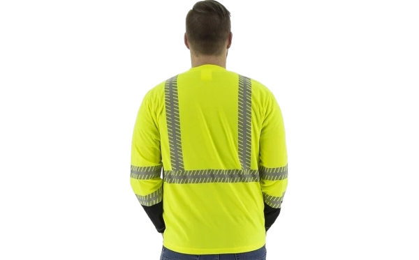 majestic-mens-high-visibility-long-sleeve-shirt-with-reflective-chainsaw-striping-ansi-2-r-back-workwear-wearhouse-work-boots-apparel-safety-gear
