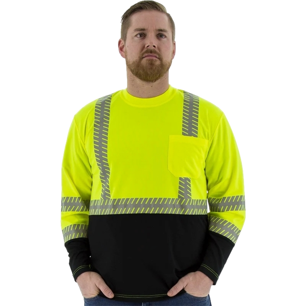 majestic-mens-high-visibility-long-sleeve-shirt-with-reflective-chainsaw-striping-ansi-2-r-front-workwear-wearhouse-work-boots-apparel-safety-gear
